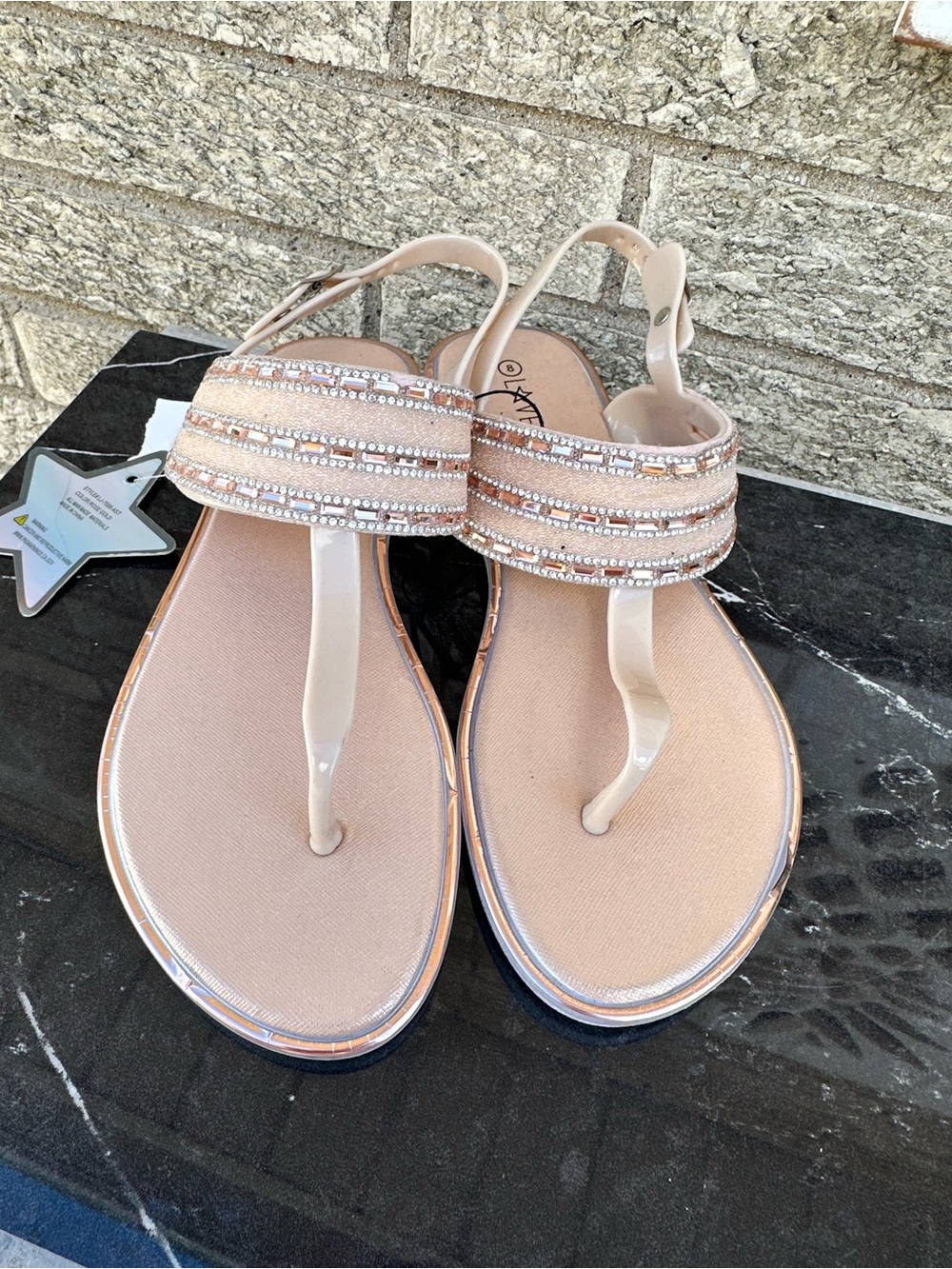 Love 83 nude jelly embellished sandals size 8